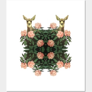 Deers Retro Vintage Floral Pattern Posters and Art